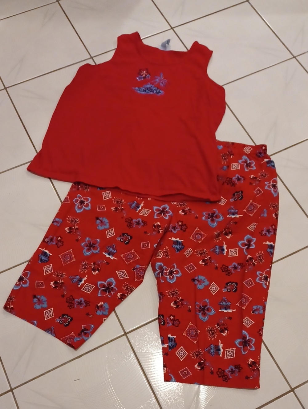 4/$40 Red Floral Pajama Set - Size 1X